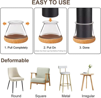 24pcs Silicone Chair Leg Protectors with Felt – Anti-Scratch & Noise-Reducing Floor Caps